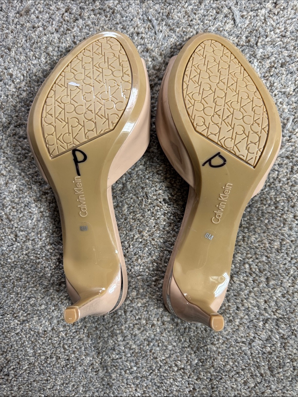 Calvin Klein Nude Patent Leather Slide Mules - Picture 4 of 4